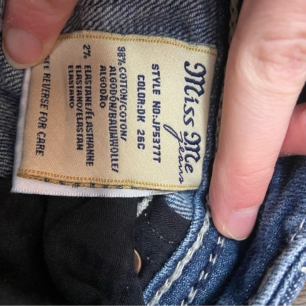 Miss Me Dark Blue Straight Leg Jeans Dark wash Jewled Distressed - Picture 3 of 9